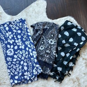 Lot of Three Blue and White Scarves